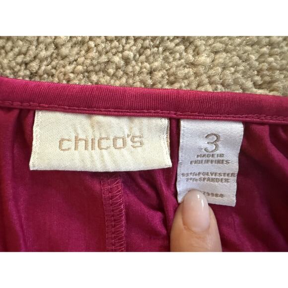 Chico's Top Size 3 (XL/16) Fuchsia Pink Magenta 3/4 Sleeve Soft Silky Top - Picture 6 of 7